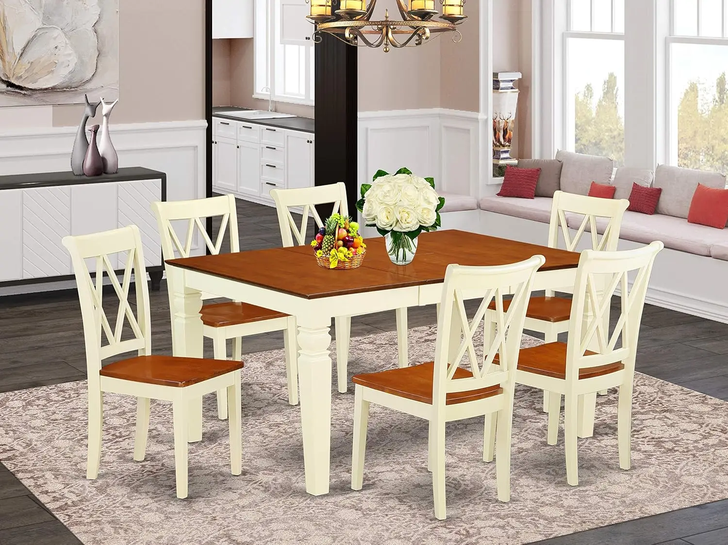 

Furniture WECL7-BMK-W 7 Piece Room Furniture Set Consist of a Rectangle Kitchen Table with Butterfly Leaf and 6 Dining Chairs