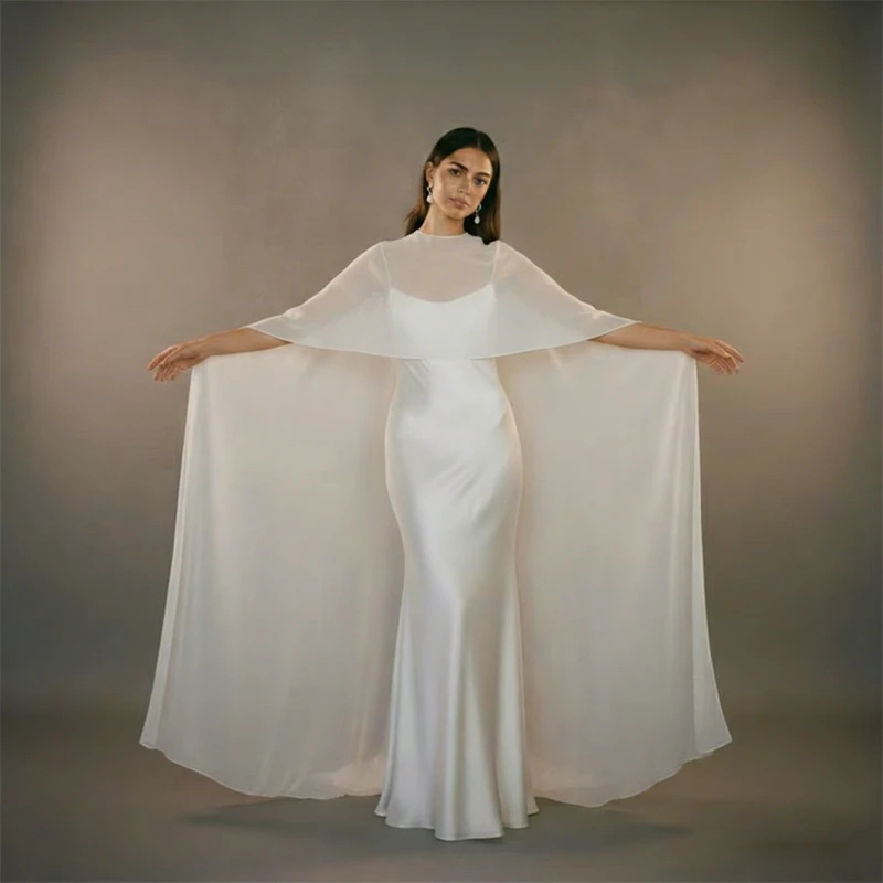 

Long Chiffon Bridal Wedding Shawl High-Low Floor-Length Solid Bridal Dress Cape White Ivory Sheer Cloak Wedding Accessories 2026