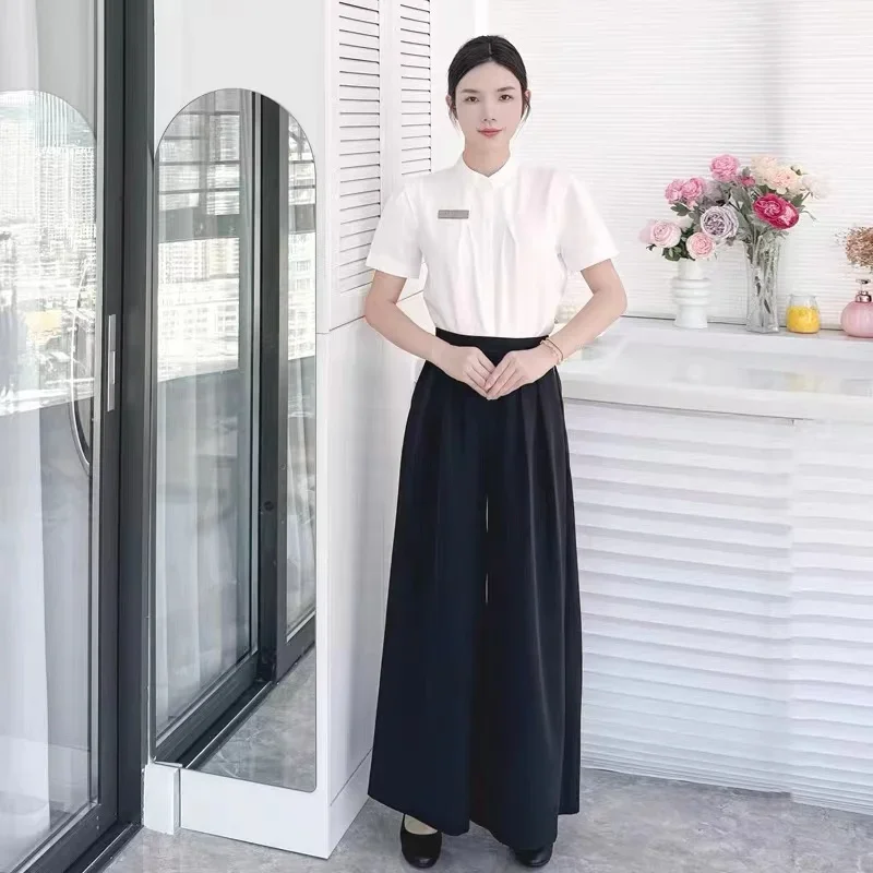 

2024 Beauty Uniform Set Korean Cosmetic Shirt+Cardigan+Pants Skirt Set Foot Bath SPA Overalls Wholesales