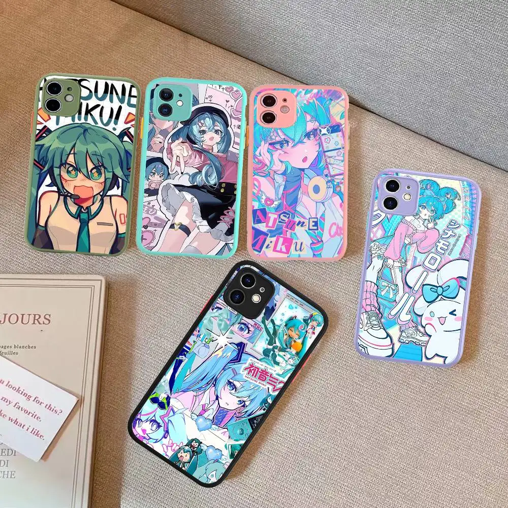 Kawaii H-Hatsune Miku Handyhülle für iPhone 16 15 14 11 12 13 Pro Max X XS Translucent Matte Cover