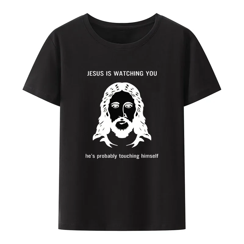 Funny Jesus Is Watching You Modal Print T Shirt Men Women Comfortable Y2k Camisetas   Novelty Humor Fashion Aesthetic Streetwear