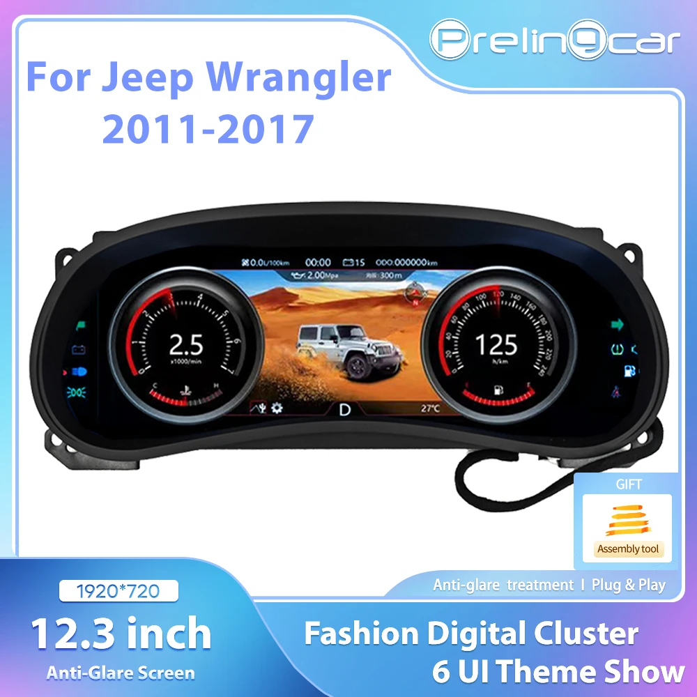 Prelingcar Digital Dashboard For Jeep Wrangler 2011-2017 Years Car Lcd Panel Speedometer Virtual Cockpit