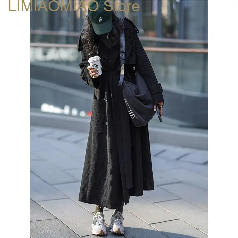 New Streetwear X-long Loose fit giacca a vento da donna doppio petto Cardigan trench da donna