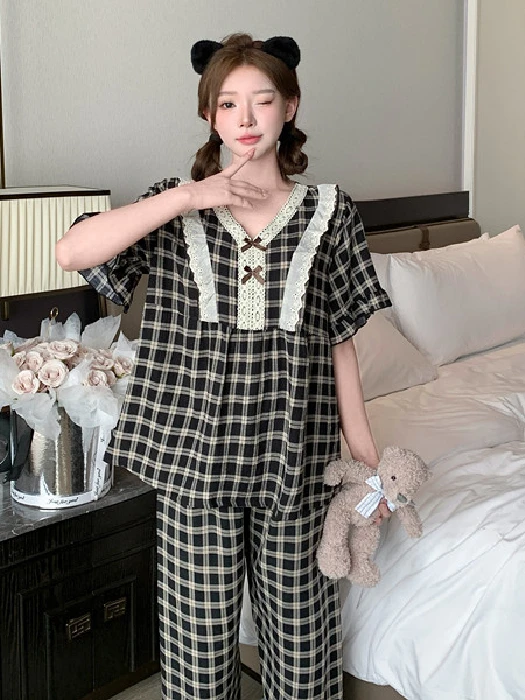 

Комплект спортивного белья больших размеров, женские весенне-летние свободные милые длинные брюки для девочек, домашняя одежда, удобные пижамы