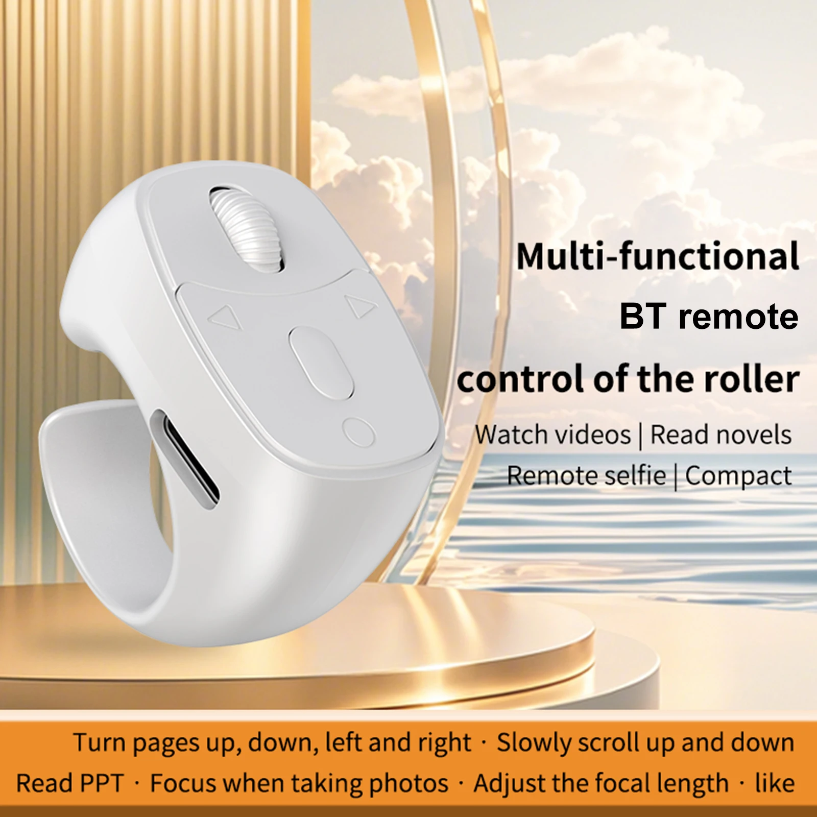 BT 5.3 Fingertip Ring Remote Control Video Flipping And Browsing Fingertip Remote Control Wireless Camera Shutter Selfie Button