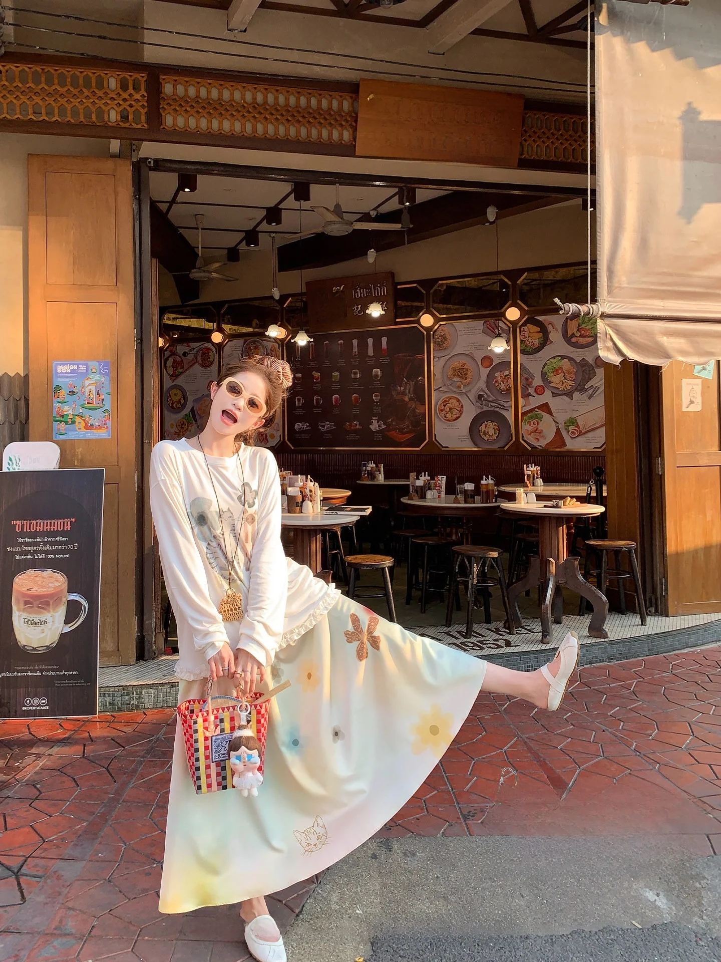 

Spring Outing FF BLUE Casual f Skirt Set Women's Sunscreen T-irt Loose Fit round Ne Long Sve Two-Piece Suit
