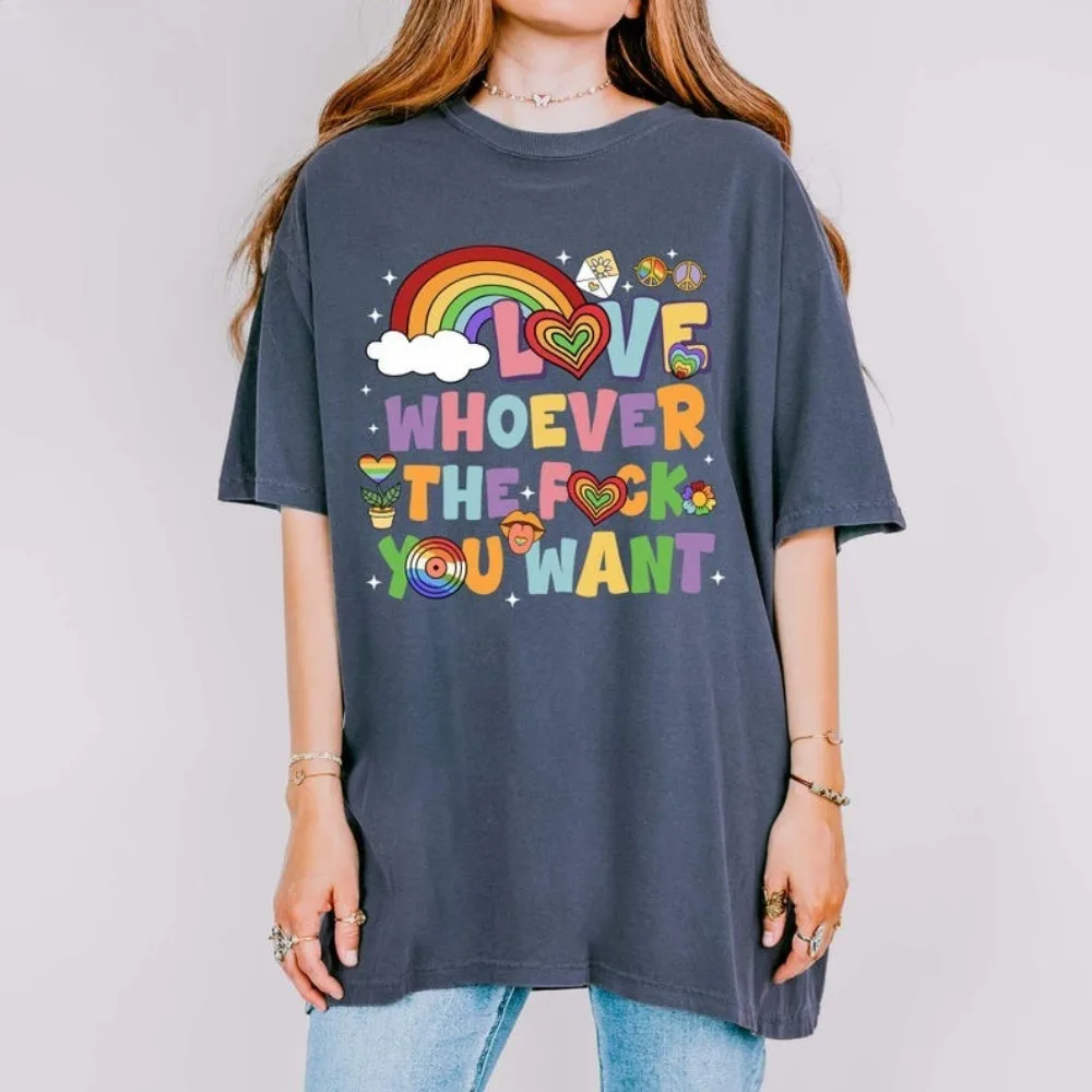 LGBT Pride Month Cotton Tshirt Love Whoever The F You Want Support Graphic Tee Men Women Unisex Summer Fashion Ropa Mujer