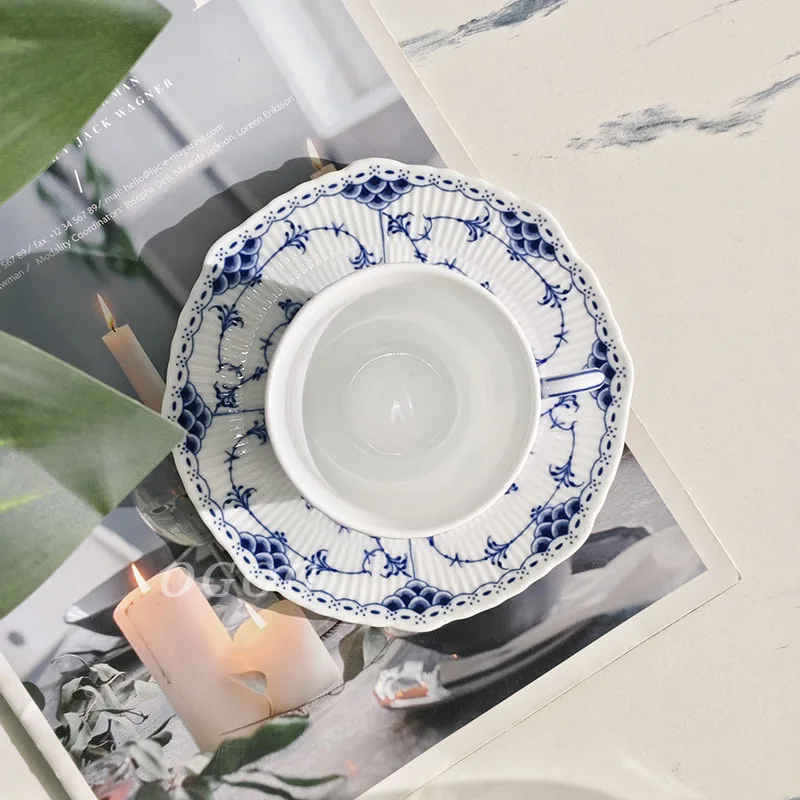 

Stylish European Blue Espresso Cup Saucer Bone China Coffee Cup and Saucer Premium Gift Box Set for Wedding Birthday Gift Use