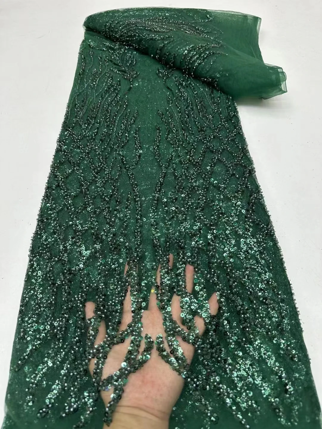 

Latest Luxury Green Sequins Embroidery African Handmade Beads Lace Fabric For Bride Sequins French Lace Fabric For Party KR24118