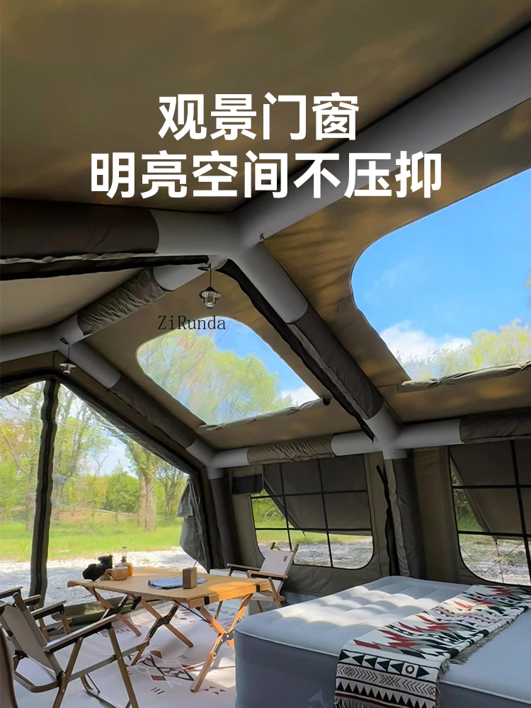 Cotton inflatable tent, automatic outdoor camping, rainstorm-proof thickened disaster relief tent