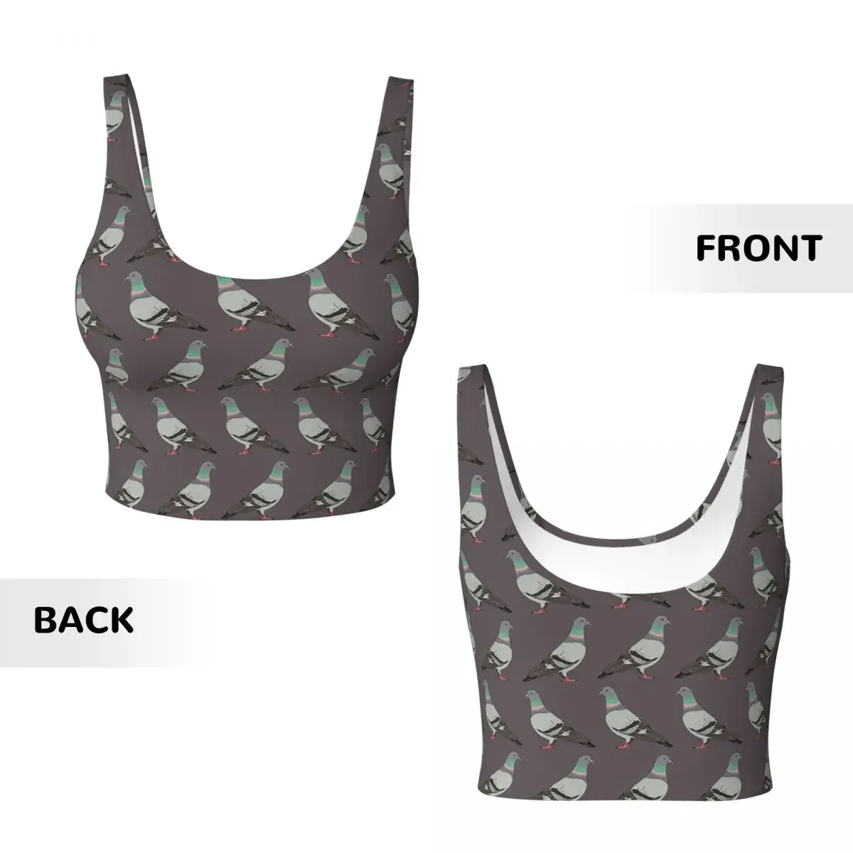 Custom Pigeon Walk 2020 Grey Women Sports Vest Bra Gym Workout High Impact Yoga Crop Tank Top