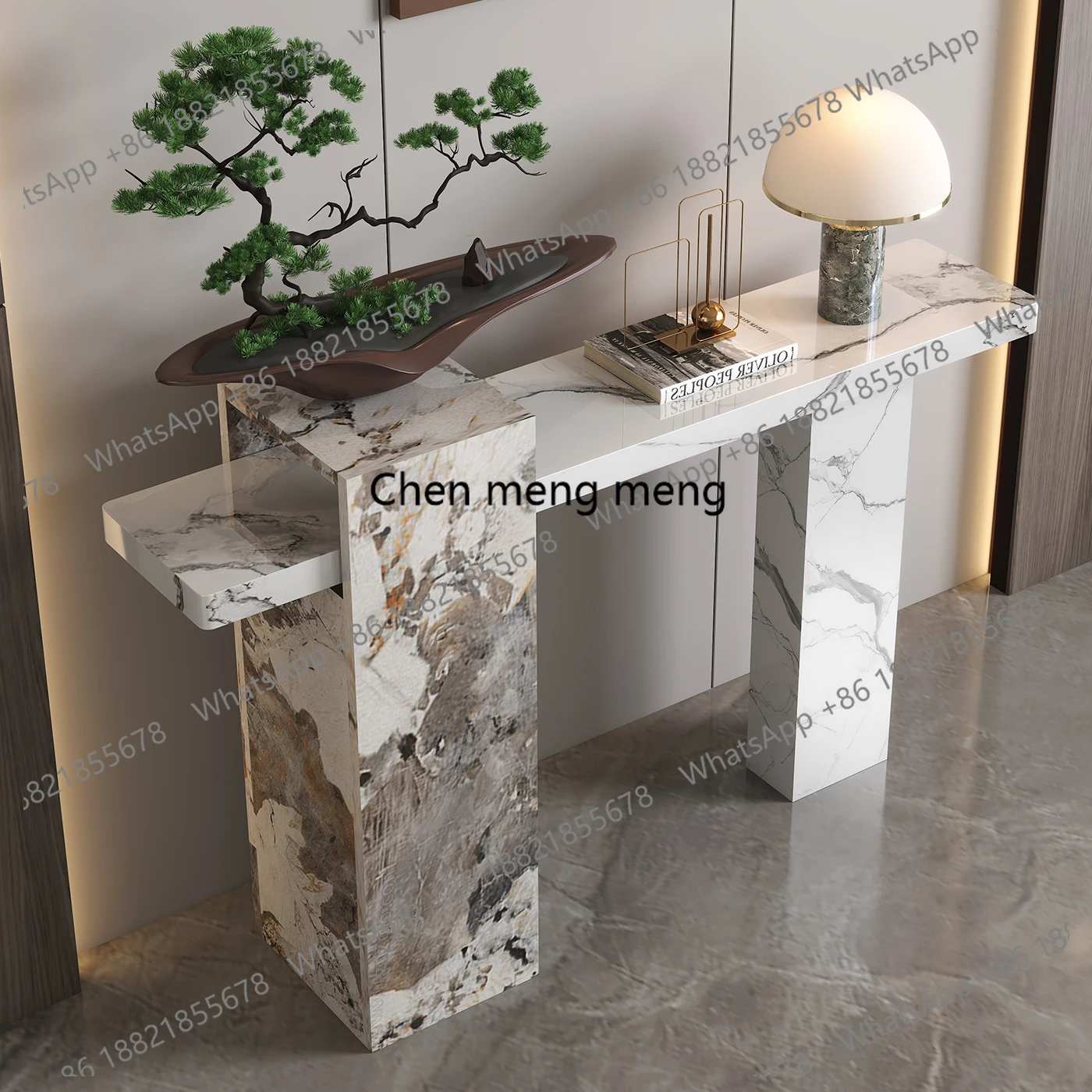 

Premium Decorative Marble Top Ash Wood Console Table for Foyer Hallway Entryway Decor Solid Wood Wall Mounted Entry Table