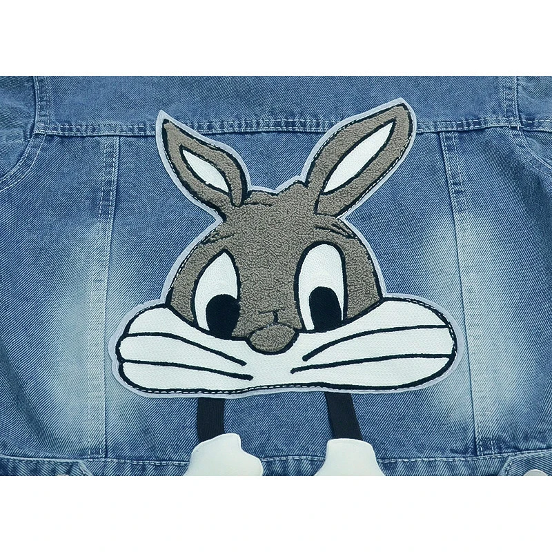 3 4 5 6 8 10 12 Years Girls Denim Jacket Cartoon Rabbit Pattern Lapel  Fashion Coats For Teen-agers Girls Outdoor Windbreaker