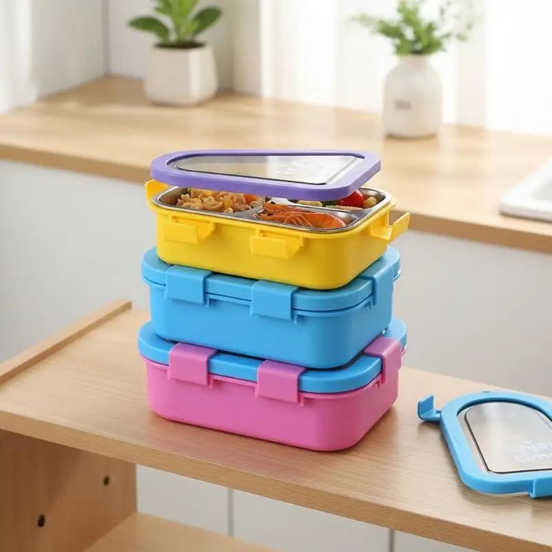 304 Stainless Steel Triangular Lunch Box Airtight Seal Removable Inner Layer Can Heated With Hot Water For Student Office Worker