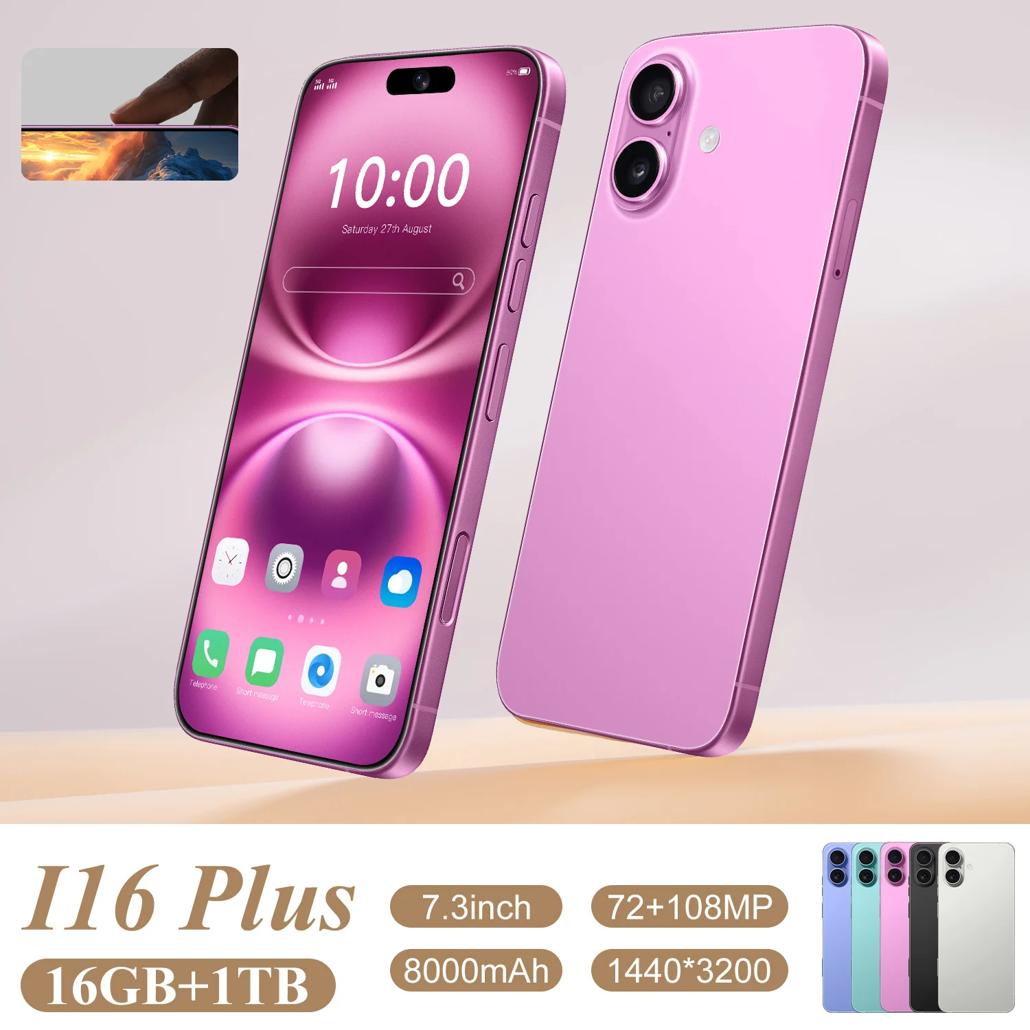

2026 New High Quality I16 Plus Original Intelligent 4G 5G Dual Card Dual Standby System Global Version 8000mAh Battery Arrival