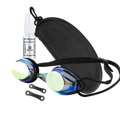 Competitive Swimming Goggles - Colorful Anti-Fog Waterproof Optical Lenses with Replaceable Nose Bridges