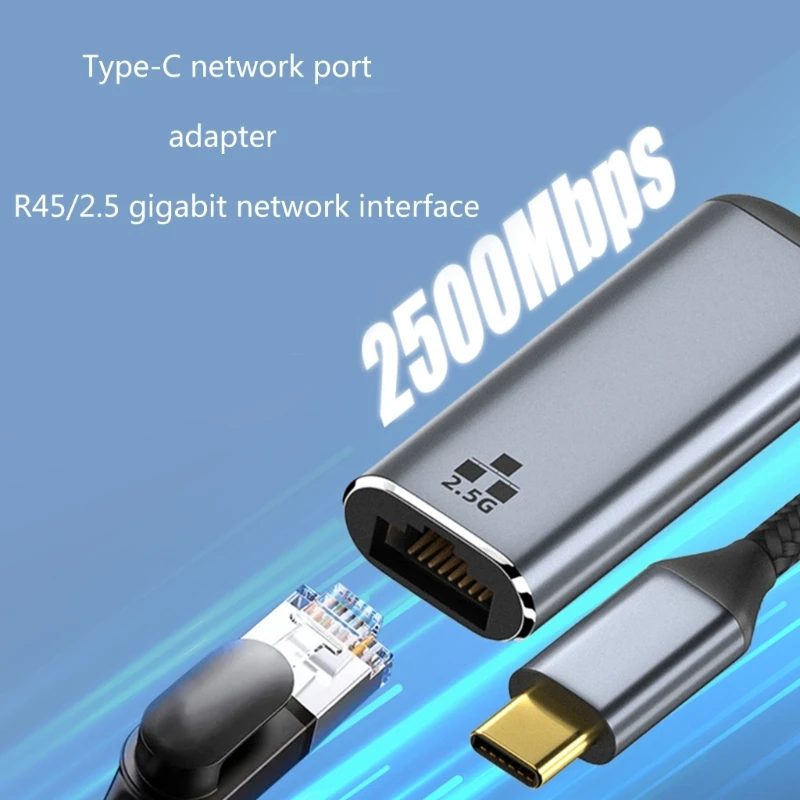 Type C to Gigabit Ethernet Adapter Rj45 Lan to Type-C Connector 2500Gbps Network Adapter for Laptop Phone Notebook PC