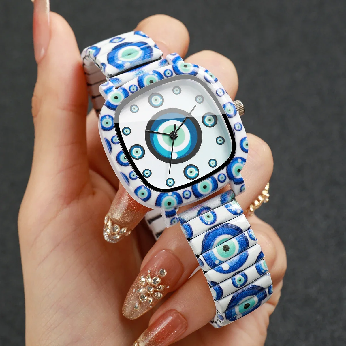 Fashion Blue Evil Eye Women Watches Elastic Strap Wristwatches for Ladies Clock Gift  Relogio FemininoWithout Box