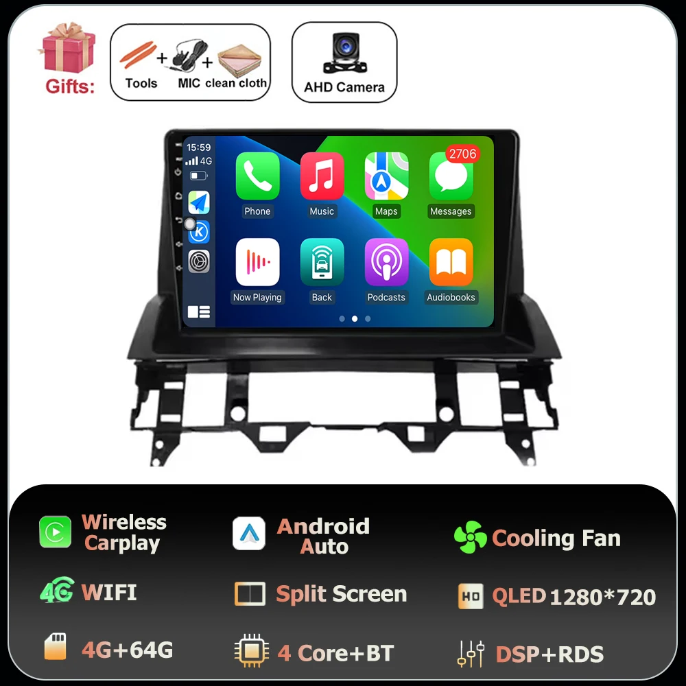 Scherm QLED Carplay Auto Voor Mazda 6 2002 2003 2004 2005 2006 2007 2008 Android 16 Autoradio Multimedia Video speler GPS WIFI 4G