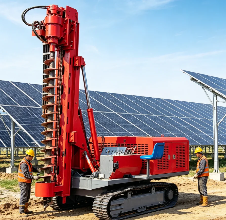 High Efficiency Hydraulic Solar Photovoltaic Pile Driver Energy Saving  System Portable Diesel Helical Screw Pile Driver
