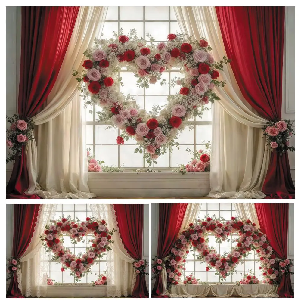 Valentine's Day Photography Backdrop White Wings Roses Interior Room Wall Decor Couple Portrait Wedding Party Photo Background
