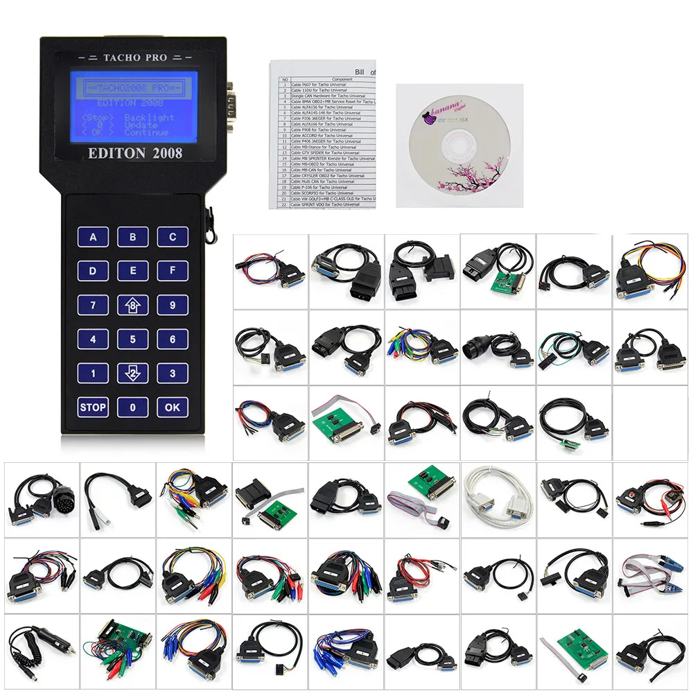 Set Lengkap Tacho Pro 2008 Tacho Pro Universal Master Programmer Unit Utama Alat Koreksi Jarak Tempuh Multi-bahasa