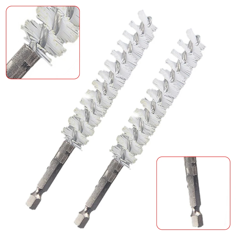 2pcs 15mm Nylon Drill Brushes Tube Cleaning Brushes 1/4Inch Hex Shank Tube Cleaning Brush For Electric Drill Polishing Brush