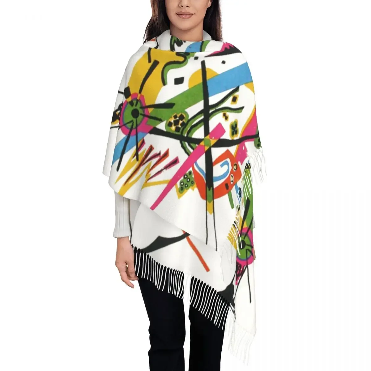 Lady Large Small Worlds I 1922 Wassily Kandinsky Scarves Women Winter Fall Thick Warm Tassel Shawl Wraps Pablo Picasso Scarf