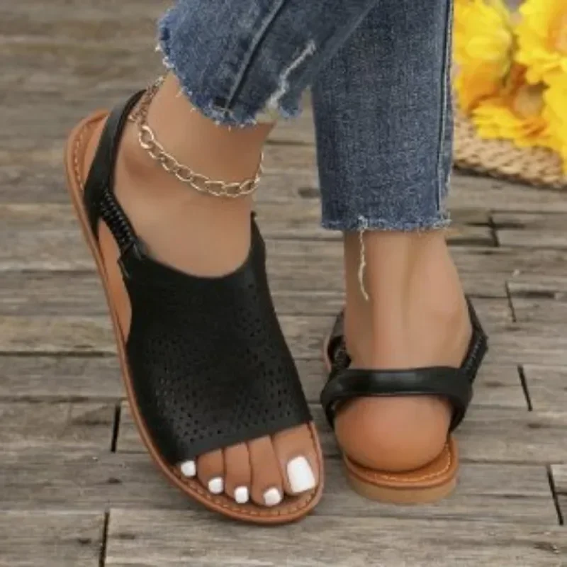 Sandalias de fondo plano para Mujer, Zapatos de punta abierta, Sexy, moda, playa, Verano