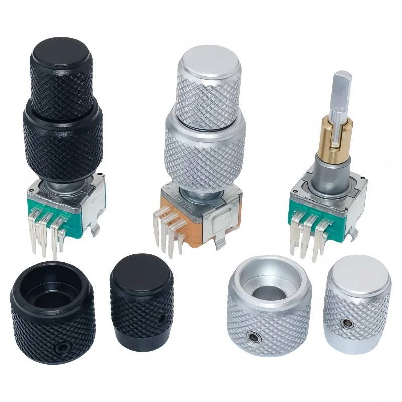 Encodeur d'axe à double arbre EC11EBB24C03, 1 pièce, EC110701N2B avec interrupteur à bouton, 8 broches, poignée à 30 positions, capuchons en alliage d'aluminium de 25mm