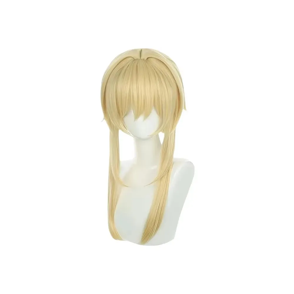 

Lumine Cosplay Wigs Medium Long Straight Blonde Sideburns Style Anime Headwear Heat Resistant Synthetic Hair Props