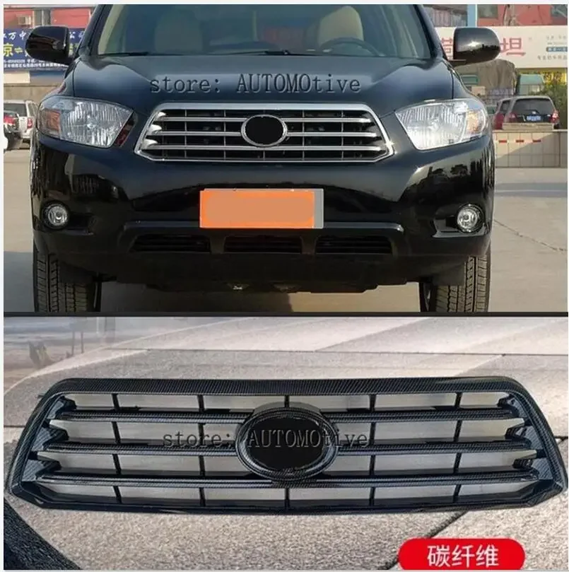 

Углеродное волокно для Toyota Highlander 2008 2009 2010 2011 решетка для гриля передняя решетка с насадкой для ABS хромированный медовый бампер сетка