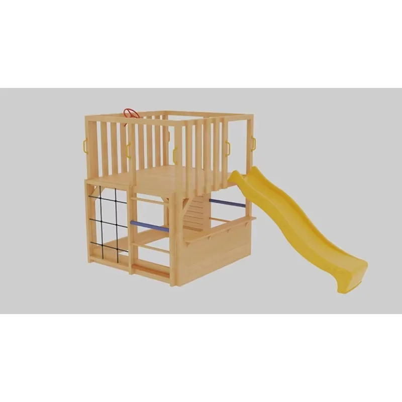 Kids Wooden Outdoor Cubby House and Slide with Climbing Net/Wall for 4-6 Kids-Hanlin Brand
