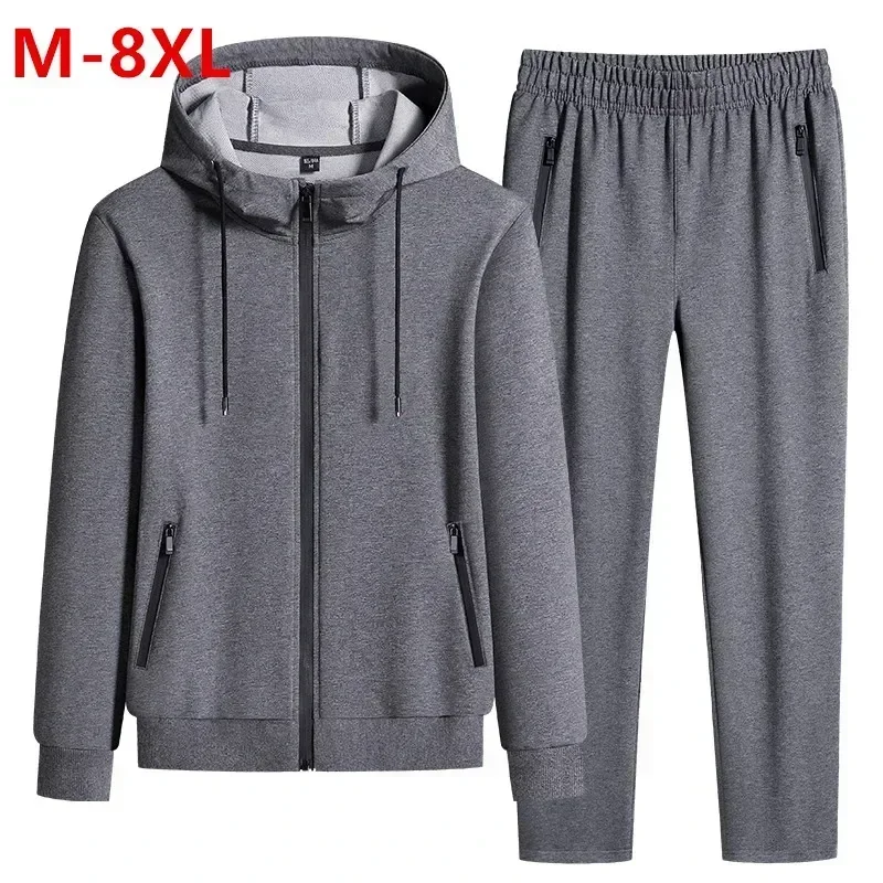 

Men Sportswear Sets New Spring Autumn Clothing Hooded Pants Suit Male 2 Pieces Sweatshirt + Sweatpants 8XL Plus Size