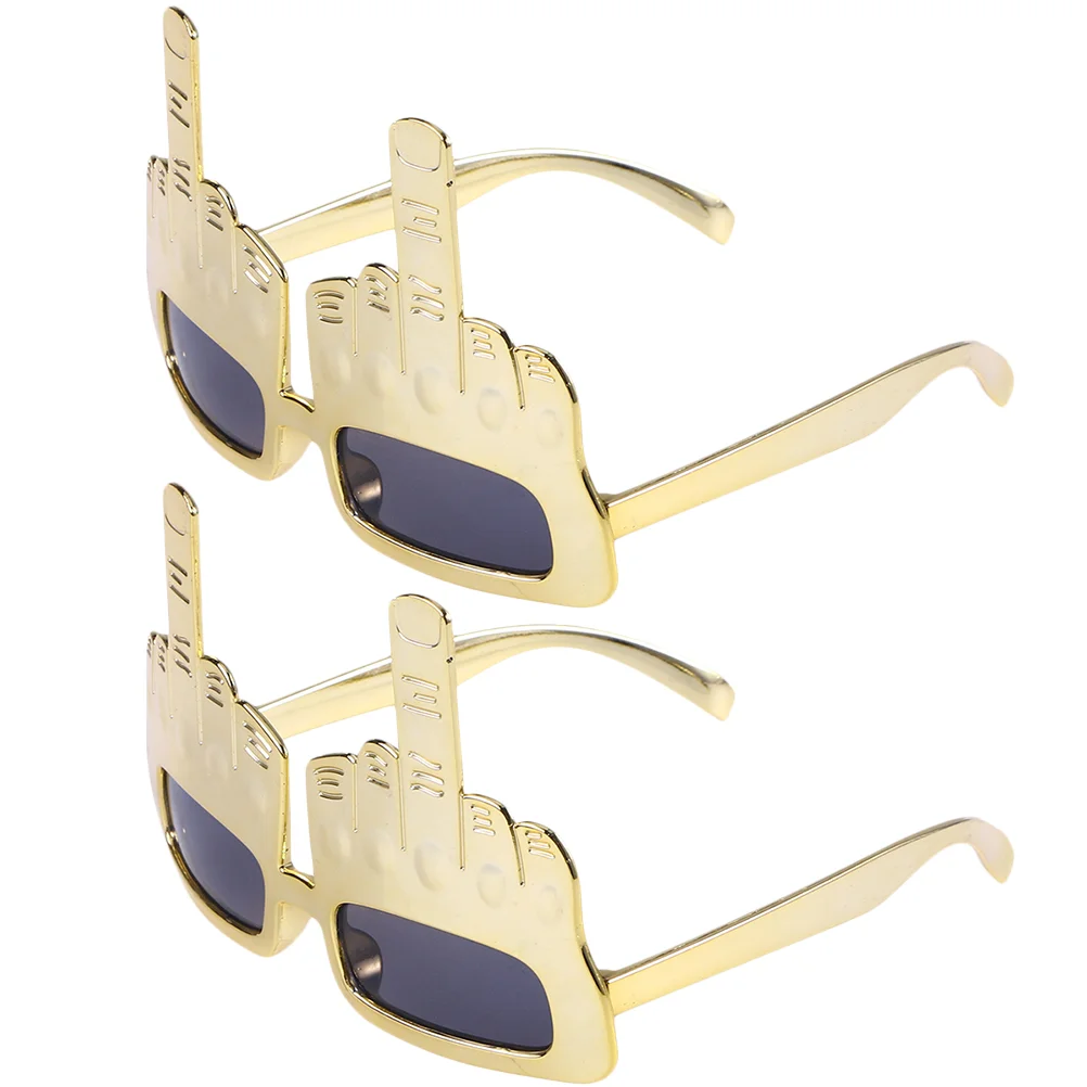 

2 Pcs Sun Glasses Funny Middle Finger Sunglasses Frameless Creative Eyeglasses Birthday Party Golden