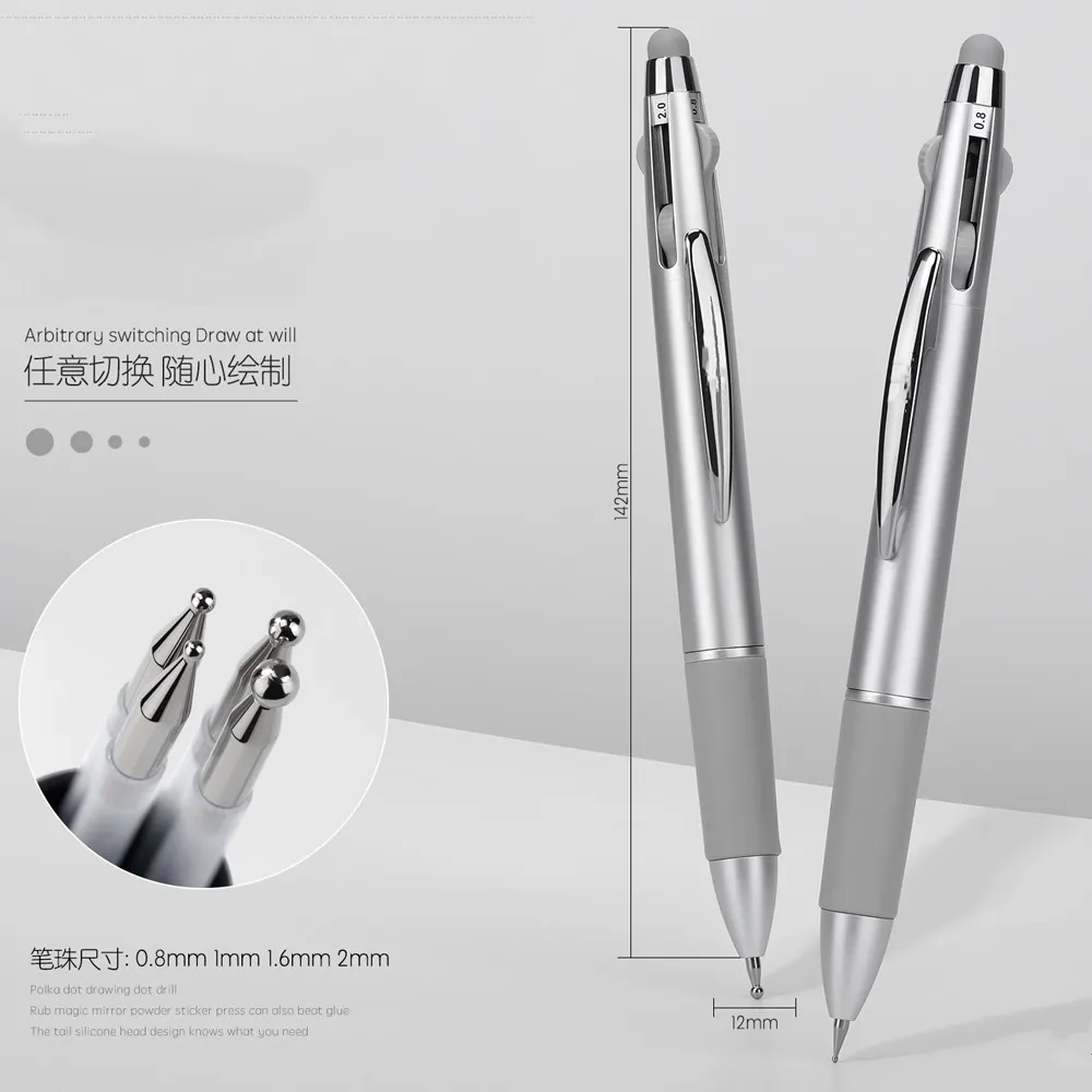 1pc 5-in-1 Nail Dotting Pen with Ballpoint Pen Design Rhinestones Picker Nail Dotting Tool for Gems Chrome Powder Nail Point Pen