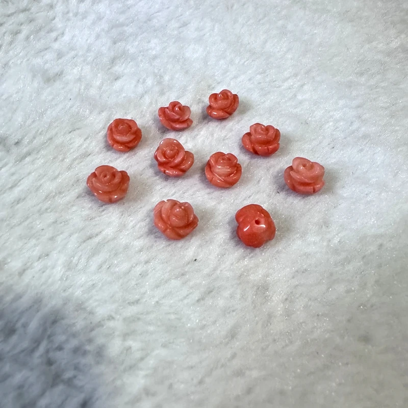 

10pcs Natural Orange Coral Half Drilled Bead Cabochon,8MM 10MM 12mm Rose Flower Craved Beads,Half Hole Earring Jewelry DIY