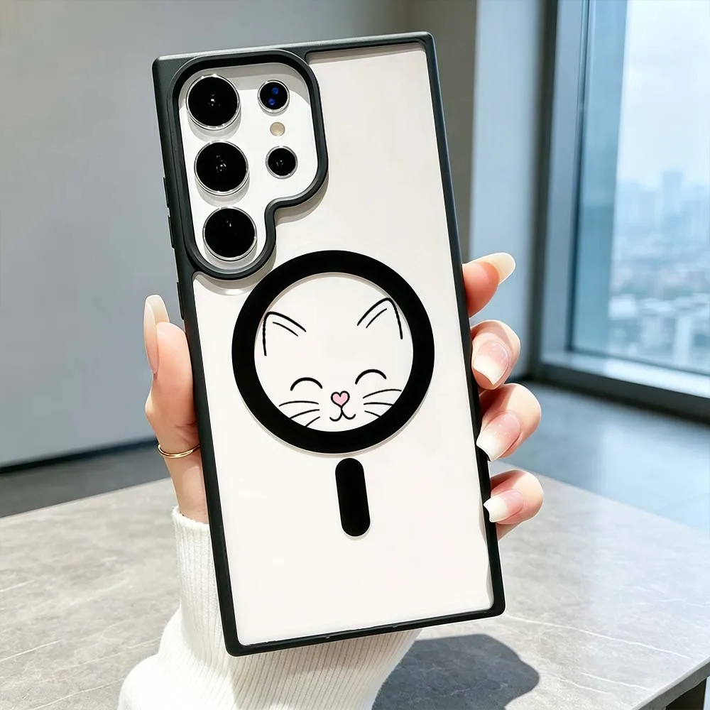 Art Line Black Cat Cover For Samsung Galaxy S26 S25 S24 S23 S22 Ultra Plus Phone Case