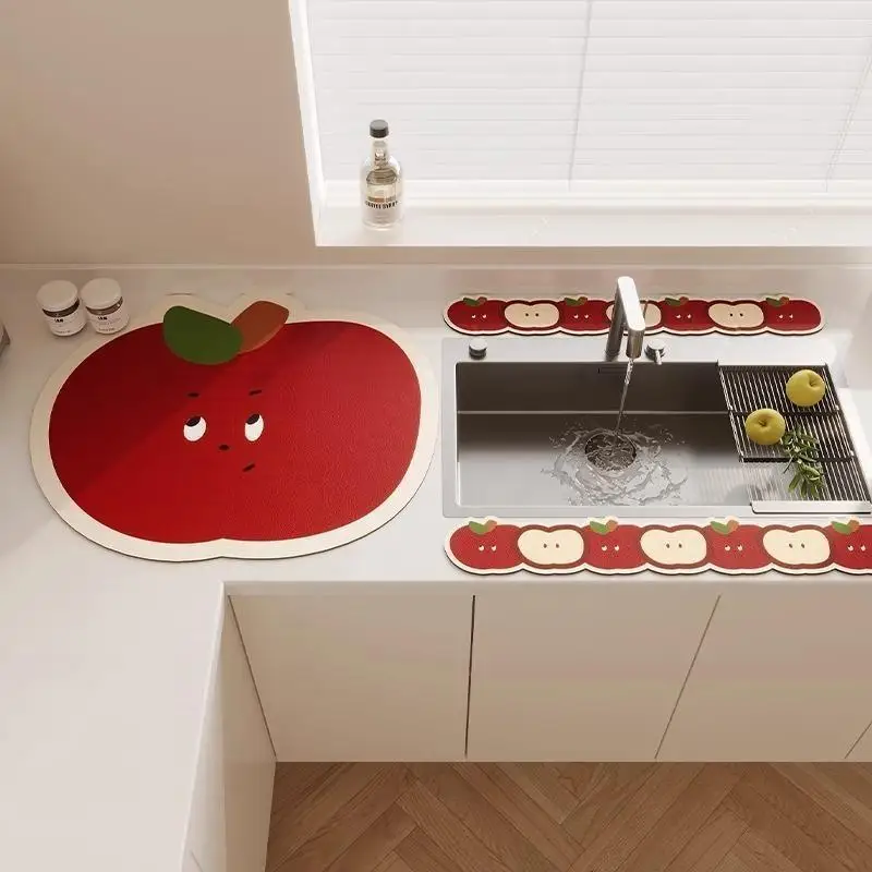 1Pcs Durable 10x60cm Faucet Drain Mat Cartoon Non-Slip Sink Absorbent Mat Washable Desk Mat Kitchen Bathroom