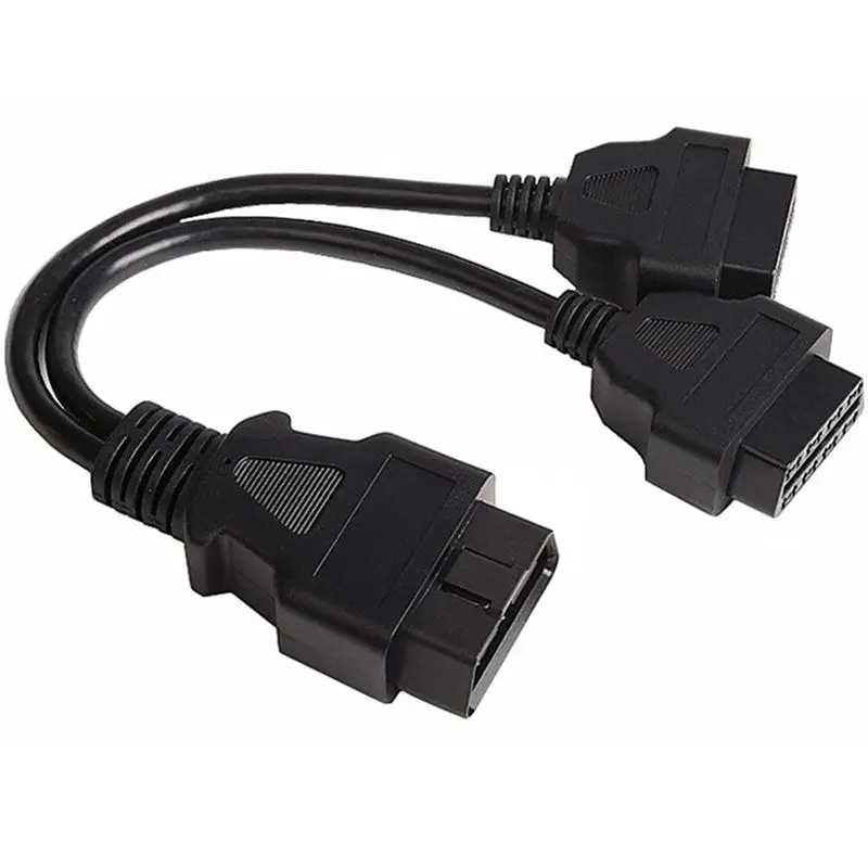 OBD Male And Female 16 Core Full Core Extension Wire OBD2 Y-Shaped Wire OBD One To Two Connection Adapter Wire 0.3 Meters