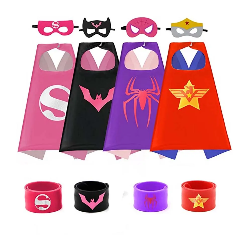 4 Sets Superheld Capes Maskers Voor 3-10 Jaar Oud Meisje Geschenken Cartoon Verkleedkostuums Feestartikelen Easter Halloween Mantel