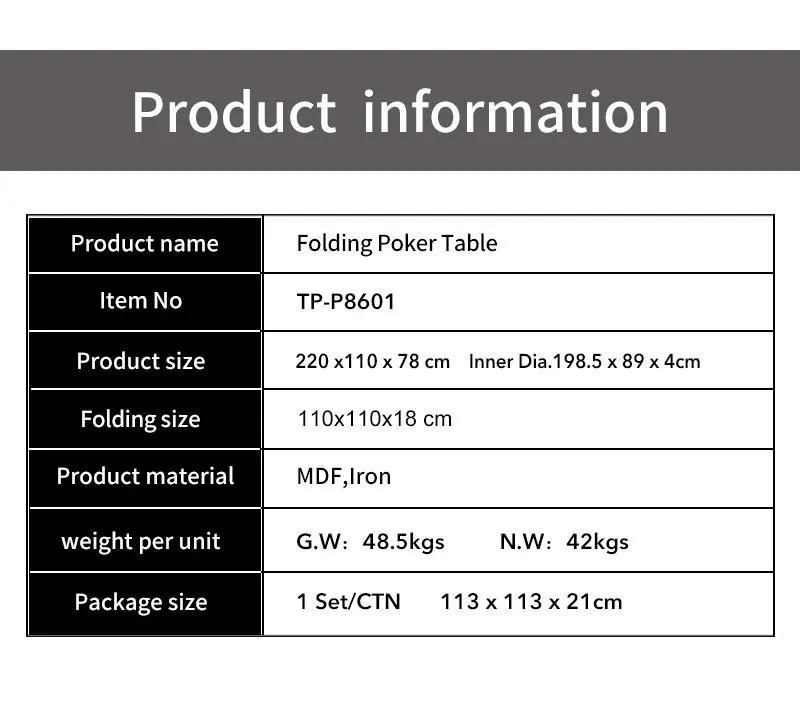 Stół do gry w Texas Hold'em, 86 cali, na żetony, do klubu, rozrywka, gra dla 10 graczy, składany.