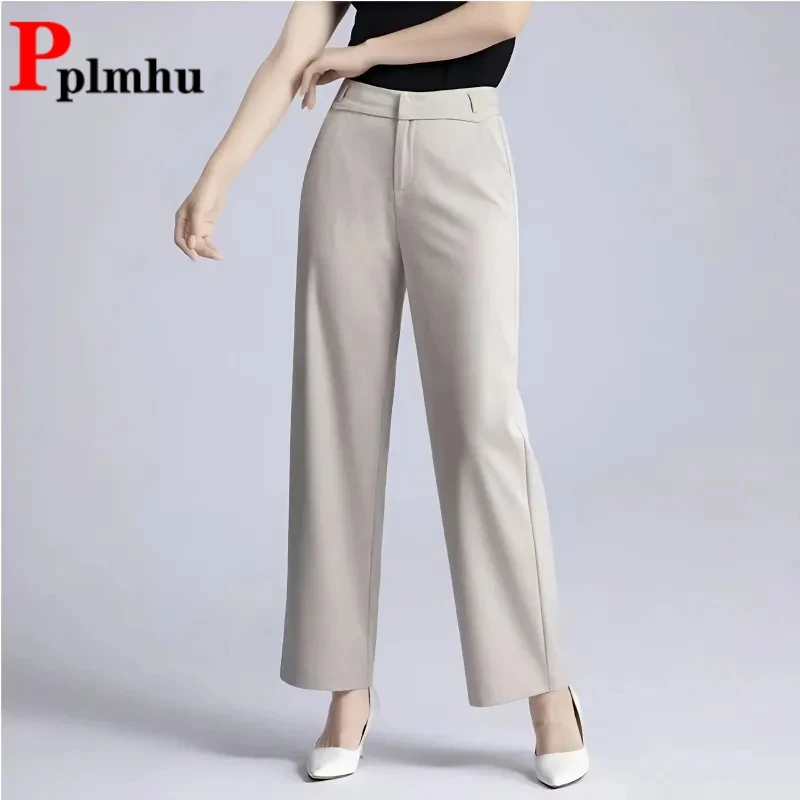 

Baggy Elegant Wide Leg Pants High Waist Ankle-length Pantalones Women Casual Spring Summer Trousers Thin Straight Spodnie