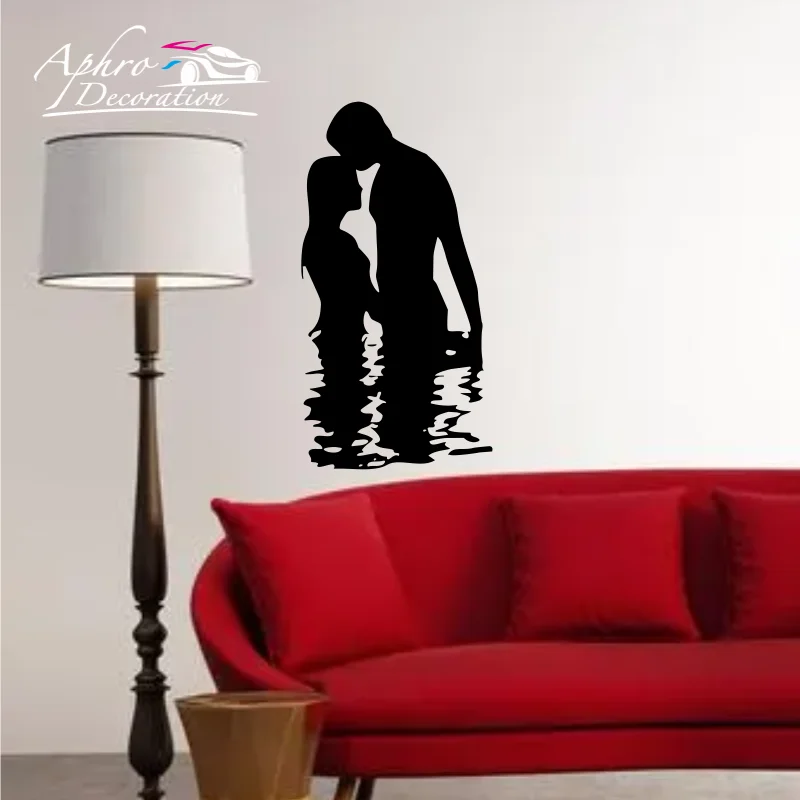 Loving Couple Love In The Sea Romance Bedroom Wall Stickers Home Decor Man Woman Embrace Silhouette Decals Murals bathroom