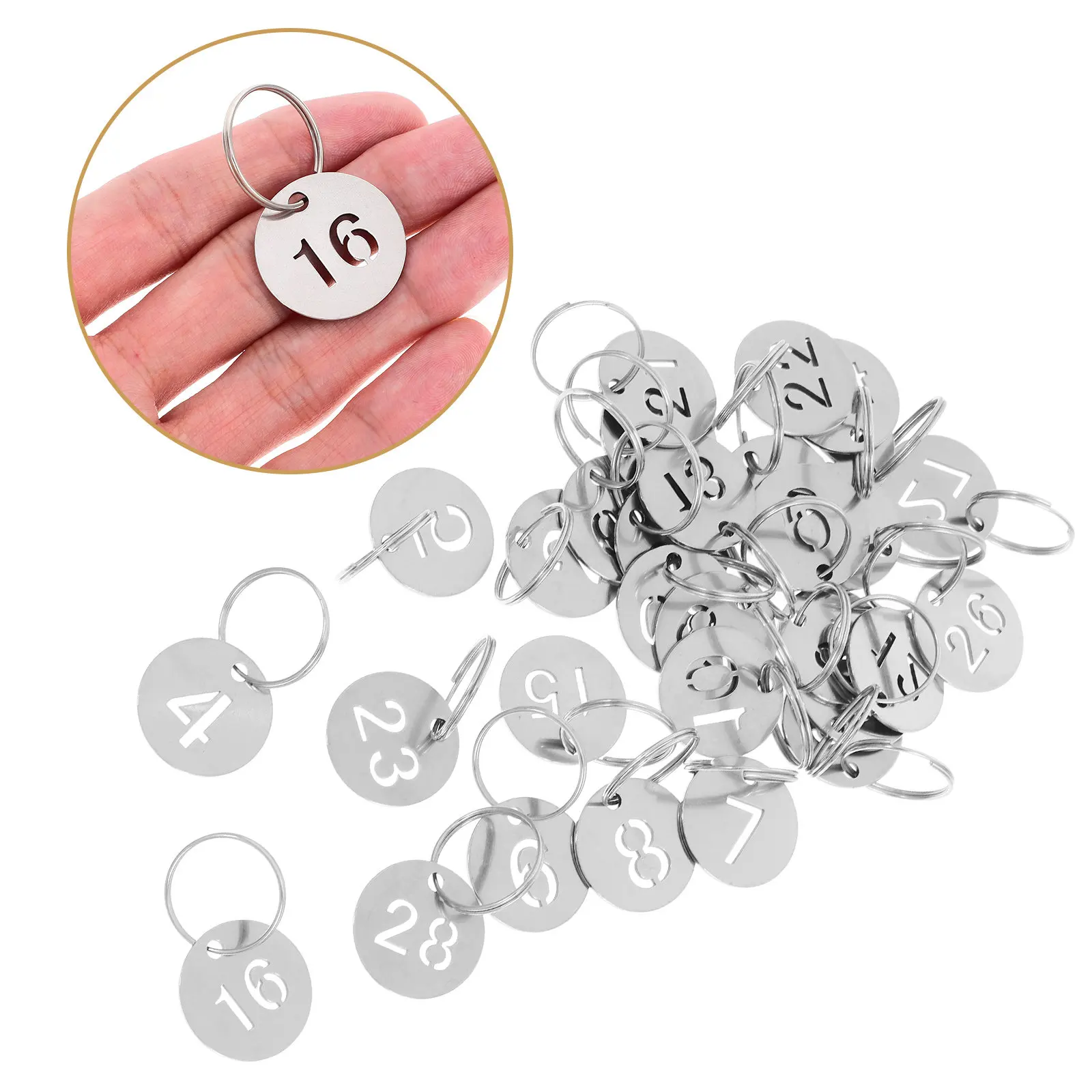 30Pcs Stainless Steel Numbered Key Tags Round Hanging Metal Number Labels Tags for Key Storage Travel Luggage Identification