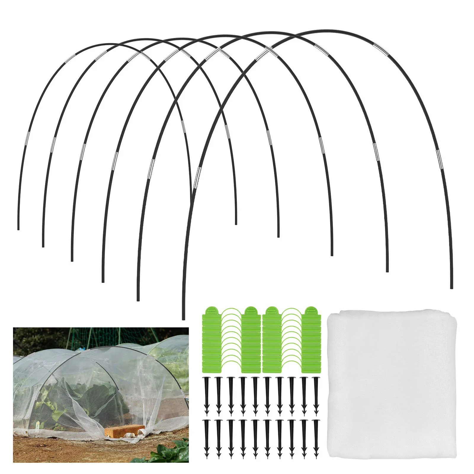 Greenhouse Hoops Garden Greenhouse Fiber Pole Hoop Frame Tunnel Kit for Raised Bed Grow Tunnel Greenhouse Grow Tunnel Bracket