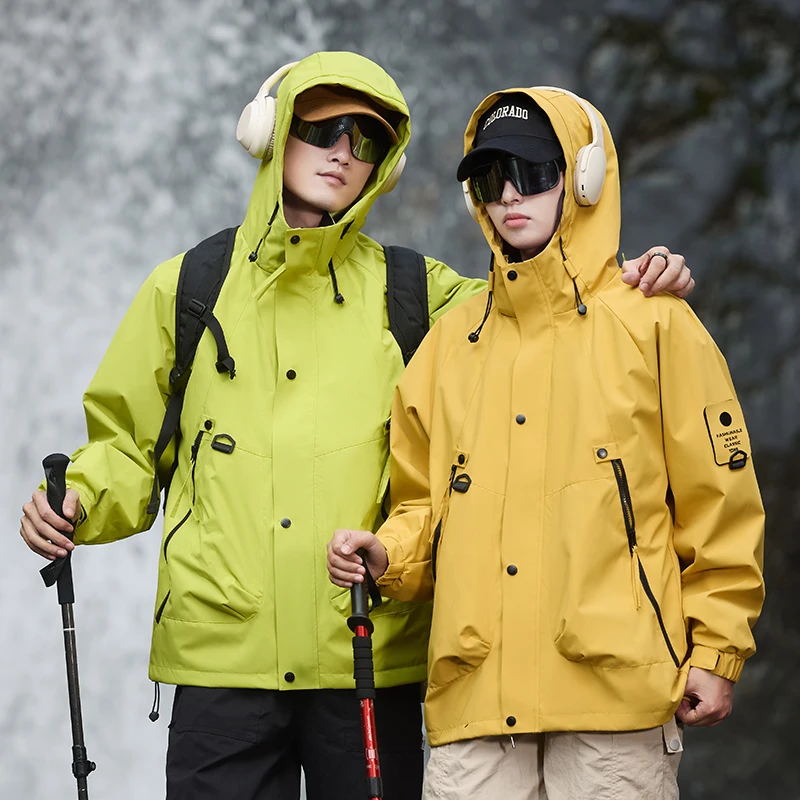 Unisex Outdoor Hooded Jacket Waterproof Windproof Multi Pockets Hiking Casual Coat