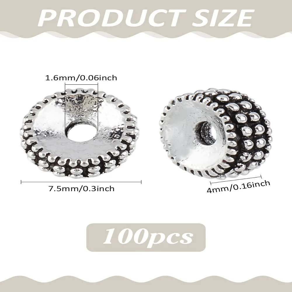 

1set 100pcs style Alloy Spacer Beads Flat Round 7.5x4mm Hole: 1.6mm