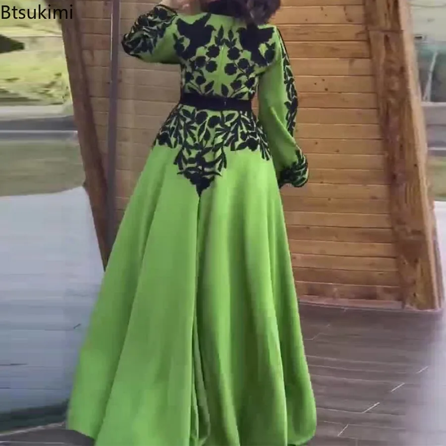 2024 Women's Summer Long Skirt Dress Elegant Clashing Printed Loose Casual V-Shaped Collar Bat Sleeve Waist Midi A-Line Dress