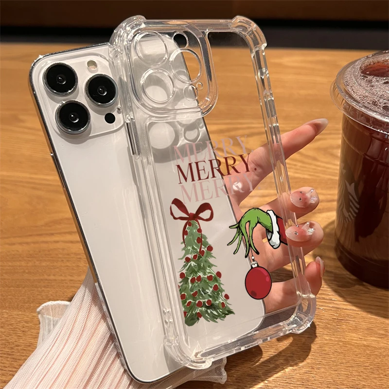 Merry Christmas Tree Transparent Phone Case For iPhone 17 Pro Max 16 15 14 13 12 11 Pro 7 8 Plus 17 